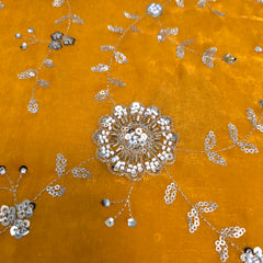 Mirha Hand Embroidered Gold Yellow Organza Shimmer Tissue with Floral Sequin Embroidery