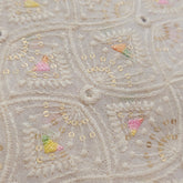 Pastel Color Embroidered Off-White Dyeable Georgette Fabric in Geometric & Scallope Pattern with Mirror Highlights