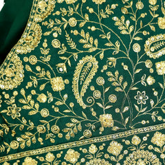 Embroidered Green Silk Blouse with Attached Sleeves and Curvy V Neckline