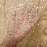 Embroidered Gold Net Fabric with Intricate geometric patterns