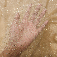 Embroidered Gold Net Fabric with Intricate geometric patterns