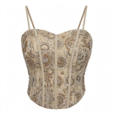 Designer Readymade Corset on Beige Embroidered Net Fabric