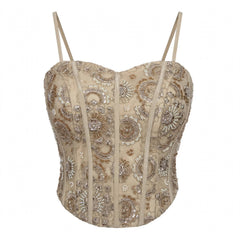 Designer Readymade Corset on Beige Embroidered Net Fabric