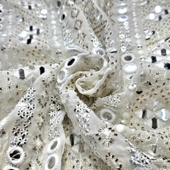 Embroidered Dyeable Georgette Fabric with Sequin, Cutdana Stripes with Mirrorwork