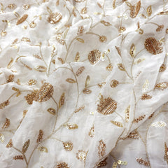 Dyeable Organza Fabric with Gold Sequin & Rose Gold Cutdana Butta work