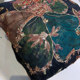Peacock Blue Organza Mahima Mahajan inspired with cutdana & sequin work with Floral Position Print