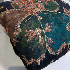 Peacock Blue Organza Mahima Mahajan inspired with cutdana & sequin work with Floral Position Print