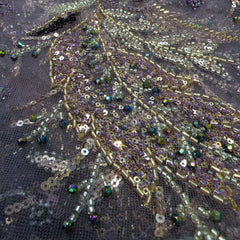 English Lavender Color Embroidered Net Fabric with Cutdana & Sequin Work