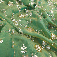 Mirha Hand Embroidered Pale Green Organza Shimmer Tissue with intricate Floral Sequin Embroidery