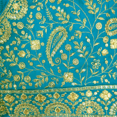 Embroidered Teal Blue / Firozi Blouse with Attached Sleeves and Curvy V Neckline