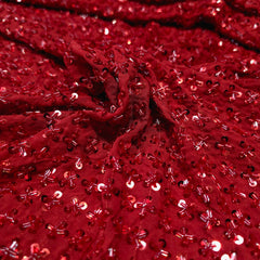 Red Embroidered on Red Georgette Fabric with Cutdana & Sequin Work