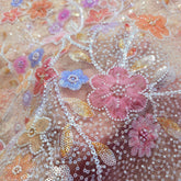 Embroidered Golden Organza with Floral Applique & Cutdana, Sequin Work