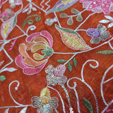 Multi-color Floral Resham work on Orange Soft Organza with Sequin Highlights