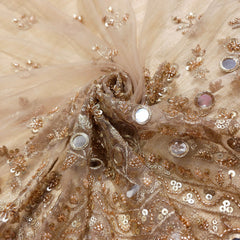 Embroidered Golden Net Fabric with Sequin,Zari, Cutdana & Mirror Work with Border