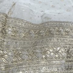 Embroidered Dyeable Tissue Brocade with Zari, Sequin work Border