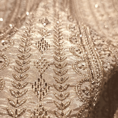 Gold Embroidered Dyeable Tissue Fabric with Gemetric & Floral Cutdana & Zari work in Linear Pattern