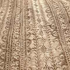 Gold Embroidered Dyeable Tissue Fabric with Gemetric & Floral Cutdana & Zari work in Linear Pattern
