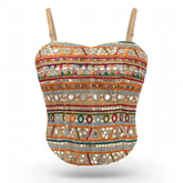 Designer Readymade Corset on Multi-color Embroidered Net Fabric with Mirror Work