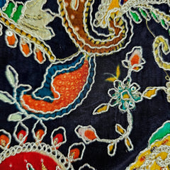 Embroidered Black Blouse with Attached Sleeves and V Neckline