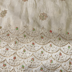 DYEABLE Embroidered Shimmer Tissue with Circular Floral Motifs & Scallope Border