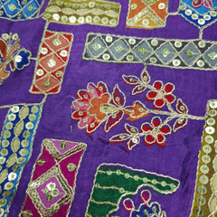 Embroidered Indigo (Violet) Blouse - Sweetheart Neckline with tie -up dori