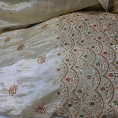DYEABLE Embroidered Shimmer Tissue with Circular Floral Motifs & Scallope Border