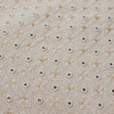 Embroidered Off-White Dyeable Georgette Fabric in Geometric & Floral Pattern with Mirror Highlights