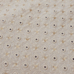Embroidered Off-White Dyeable Georgette Fabric in Geometric & Floral Pattern with Mirror Highlights