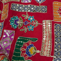 Embroidered Red Blouse - Sweetheart Neckline with tie -up dori