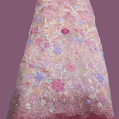 Embroidered Pastel Pink Organza with Floral Applique & Cutdana, Sequin Work