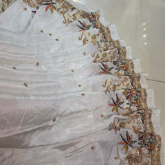 DYEABLE Crepe Fabric with Sequin, cutdana and zari work with Multi-color Elephant Border