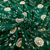 Mirha Hand Embroidered Dark Green Organza Shimmer Tissue with Floral Sequin Embroidery
