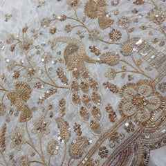 DYEABLE Crepe Fabric with Sequin, Cutdana and Zari work Peacock Border
