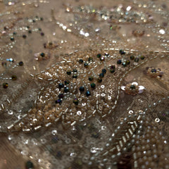 Champagne Gold with Hue of Salmon Color Embroidered Net Fabric with Cutdana & Sequin Work
