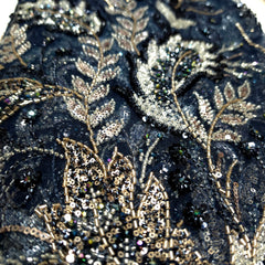 Midnight Blue Color Embroidered Net Fabric with Cutdana & Sequin Work