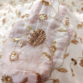 Dyeable Organza Fabric with Gold Sequin & Rose Gold Cutdana Butta work