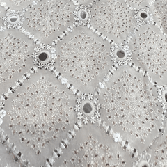 Embroidered Dyeable Georgette Fabric with Sequin, Cutdana Stripes Work with Mirrorwork
