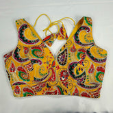 Embroidered Yellow Blouse with Attached Sleeves and V Neckline