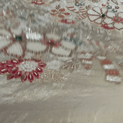 Embroidered Dyeable shimmer Tissue Fabric with White Cutdana & Multi-color Threadwork with Red & Green Kundan work