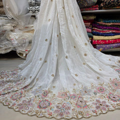 DYEABLE Crepe Fabric with Multi-color Floral Border