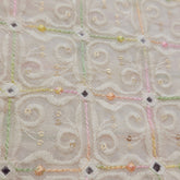 Pastel Color Embroidered Off-White Dyeable Georgette Fabric in Geometric & Floral Pattern with Mirror Highlights