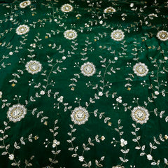 Mirha Hand Embroidered Dark Green Organza Shimmer Tissue with Floral Sequin Embroidery