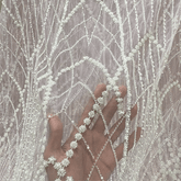 Dusk Lilac Embroidered Net Fabric with Heavy Sequins, Beads & Pearl Work