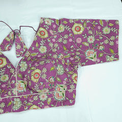 Embroidered Opera Mauve Blouse with Half Sleeves and V Neckline