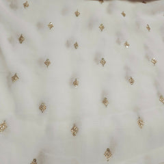 Silver Sequin on Dyeable Georgette Fabric with Circular Floral Motif