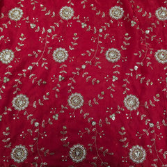 Mirha Hand Embroidered Rich Red Organza Shimmer Tissue with Floral Sequin Embroidery