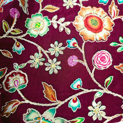 Embroidered Wine Blouse with Half Sleeves and V Neckline