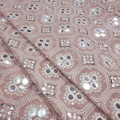 Peach Georgette Fabric with Intricate White Resam Embroidery and Mirrorwork