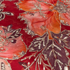 Red, Orange Organza Mahima Mahajan inspired with cutdana & sequin work with Floral Position Print