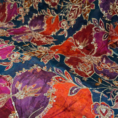 Dark Turquise Organza Mahima Mahajan inspired with cutdana & sequin work with Floral Position Print